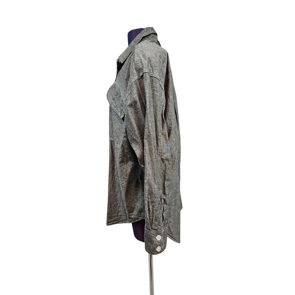 Vintage Avon Fashions Gray Cotton Western Button Down Shirt Flap Pockets Size 14 - Picture 3 of 7